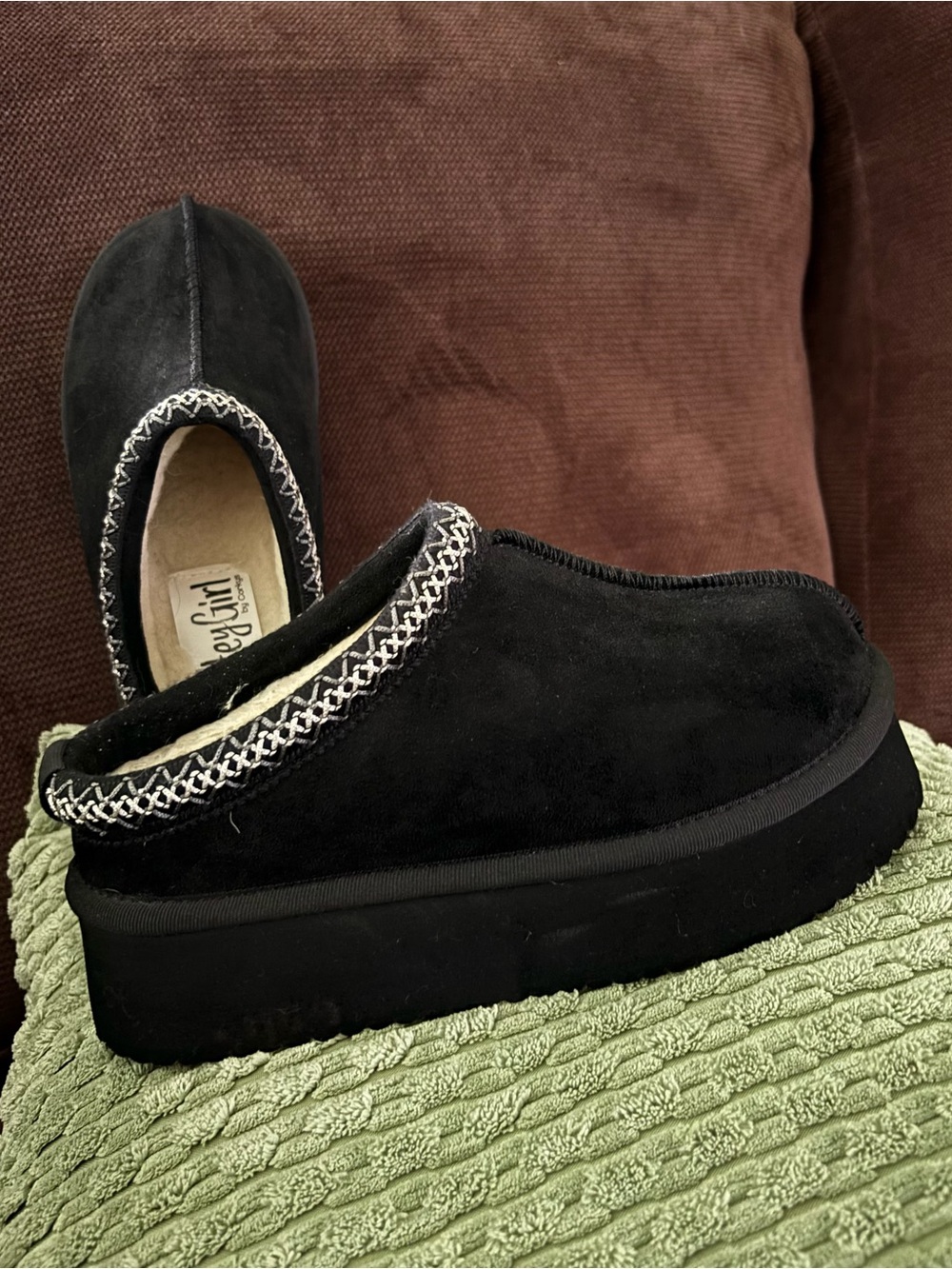 Corkys Black Suede Platform Slip-On Slippers with Contrast Trim
